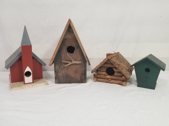 Four Handcrafted Wooden Bird Houses