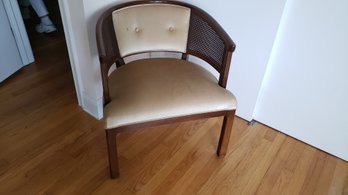 MCM STYLE BARREL CHAIR WITH BEIGE UPHOLSTERY