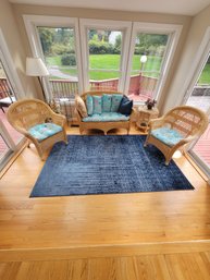 Full Wicker Sunroom Set.  Great Condition. Includes The Nice Blue Rug Too.