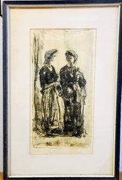 Vintage Charcoal Print Signed Illegibly By Artist - There Are Two Signatures