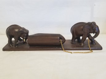 Vintage Burmese Carved Mama & Baby Elephant Pulling Log