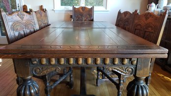 KITTINGER ENGLISH RENAISSANCE OAK REFECTORY TABLE AND 6 CHAIRS