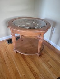 End Table # 1. Nice Condition Hard Wood. Glass Top Means Easy To Cleant.