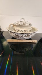 Antique Bowl And Chamber Pot With Lid