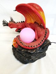 Large Red Dragon Figurine With Color Changing Light Up Globe