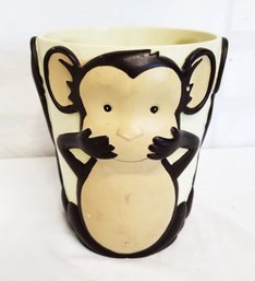 RARE Vintage 3D Hand Painted Monkey No See Trash Can