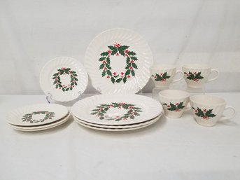 Vintage Ironstone 12 Piece Christmas Holiday Service For 4 Dinner Set