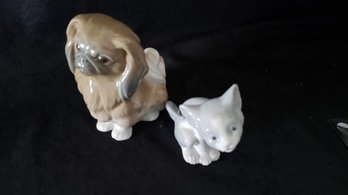 LLADRO DOG AND CAT SMALL FIGURINES