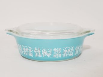 Vintage Pyrex Turquoise Blue Butterprint Amish Small Covered Baker