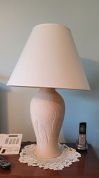 Table Lamp.  Color Is Light Salmon.  Shade Is Micro Burlap.