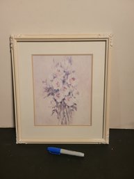 Pastel Floral Print.  Whitewashed Frame.-------------------------------Loc: BC Floor