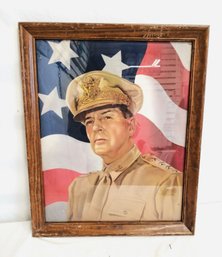 Vintage 1942 WWII  General Douglas MacArthur Framed Lithograph