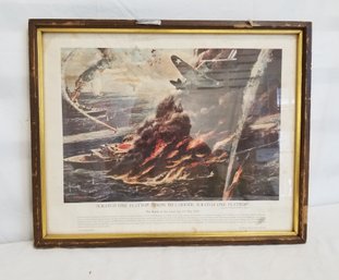 Vintage War Military Naval Battle Coral Sea WWII Pacific Japan Framed Print