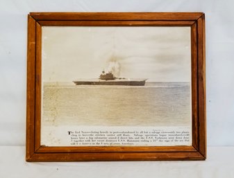 Antique Framed Print WWII Sinking Of The USS YORKTOWN After Battle Of Midway