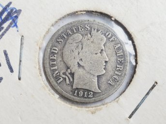 1912 D US United States Silver Barber Dime