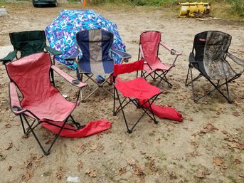 Lot Of Folding Outdoor Camping Fishing Sports Beach Chairs & Beach Umbrella