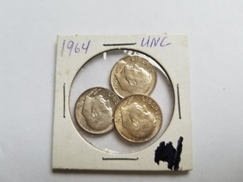 Three 1964 US United States Eisenhower Dimes Uncirculated