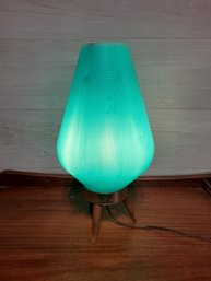 Vintage Mid Century Modern Turquoise Plastic Shade Beehive Lamp With Wood Legs - Works!