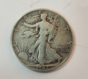 Lot #4 ~ 1942 Silver Walking Liberty Denver 50-Cent Half Dollar Coin