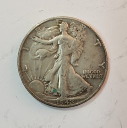 Lot #9 ~ 1942 Silver Walking Liberty Philadelphia 50-Cent Half Dollar Coin