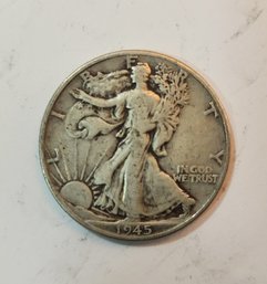 Lot #10 ~ 1945 Silver Walking Liberty Philadelphia 50-Cent Half Dollar Coin