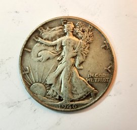 Lot #13 ~ 1946 Silver Walking Liberty Philadelphia 50-Cent Half Dollar Coin