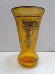 Silver Trimmed Yellow Glass Vase