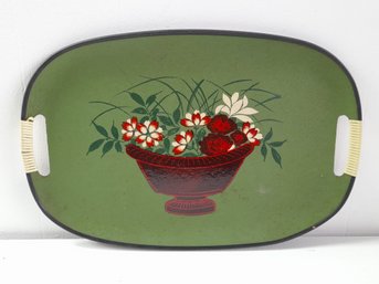 Green Floral Painted Tray