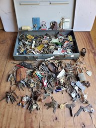 Vintage Keys Keys & More Keys, Keychains And Metal Storage Box