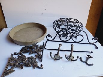 Small Home & Decor Lot - Pampered Chef Round Baker, Brass Wall Hooks & More