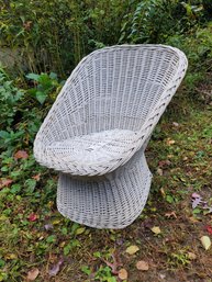 Vintage BOHO 70s Egg Cup Bucket White Wicker Rattan Accent Chair