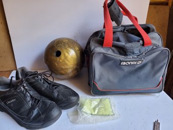 Bowling Lot - Dexter Size 12W Shoes, Brunswick Rhino Bowling Ball & Bag