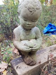 Vintage Concrete Garden Statuary - Boywith Bird