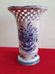 Cut Out Blue And White Floral Vase #16