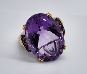 African Amethyst, Rhodolite Garnet Ring In Yellow Gold & Platinum Over Sterling