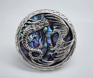 Bali, Abalone Shell Dragon & Phoenix Ring In Sterling Silver