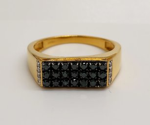 Green Diamond, White Diamond Men's Ring In Yellow Gold Over Sterling