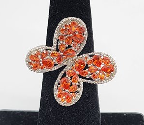 Premium Orange CZ, Rhodium Over Sterling Butterfly Ring