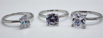 Premium White CZ, Rhodium Over Sterling Set Of 3 Rings