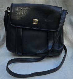 Vintage Liz Claiborne Black Handbag, Gold-tone Hardware, Adjustable Strap, Zipper/Snap Closure - Multi Pockets