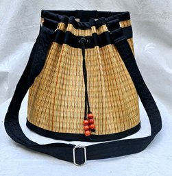 Baskets Of Cambodia Bag - Adjustable Shoulder Crossbody Cinch Bucket Style Sling Bag - Clean Inside And Out