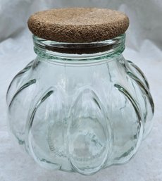 Italian Tinted Green Bubble Glass Container With Cork Lid.  Made In Italy