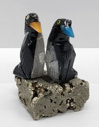 Multi-Gemstone Carved Penguin Couple