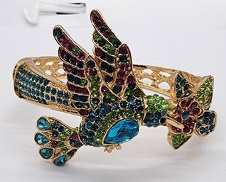 Multi-color Austrian Crystal Bird Bangle Bracelet In Gold Tone