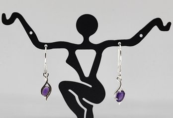 African Amethyst Fish Hook Earrings In Sterling