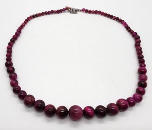 South African Pink Tigers Eye Beaded Necklace In Stainless