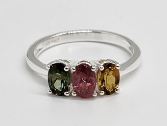 Multi-Tourmaline 3 Stone Ring In Sterling