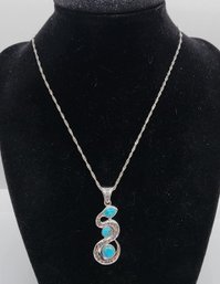 Blue Turquoise, Rhodium Over Sterling Necklace