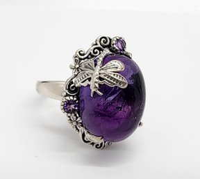 Amethyst Dragonfly Ring In Sterling Silver