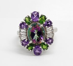 Green Mystic Fire Topaz, Rhodium Over Sterling Ring